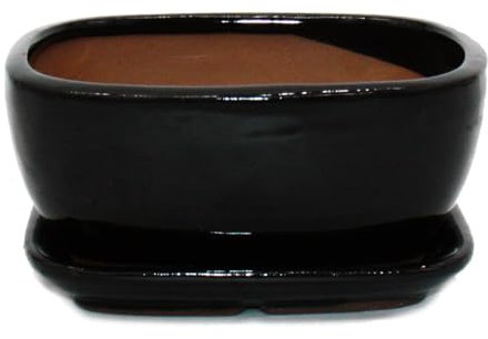 Bonsai-Schale mit Unterteller Gr. 2 - Schwarz Anthrazit - rechteckig - Modell GB5 - L 17cm - B 13cm - H 7,5 cm