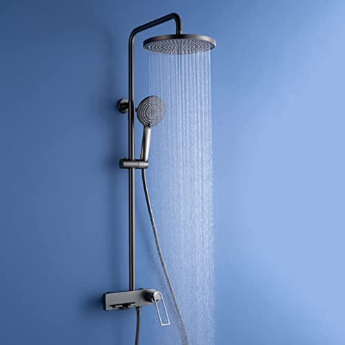 Shower Set Doccia A Parete Pistola Miscelatore Deviatore Caldo E Freddo in Ottone Grigio Rubinetti per Doccia da Bagno Set con Soffione A Pioggia da 8 Pollici E Doccetta, Doccia,c Rainfall Shower