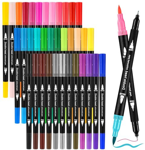 Zeawavsl Dual Brush Pen Set, 36 Farben Pinselstifte Mit Zwei Spitzen, Filzstifte Dicke Und DüNne, FüR Bullet Journal, Handlettering, Kalligraphie Manga Tinte Auf Wasserbasis Doppelfasermaler (36)