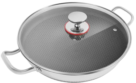 Padella antiaderente da 34 cm, in acciaio inox 410, diametro 13,19 pollici, profondità 3,7 pollici, padella interna senza rivetti, struttura a nido d'ape