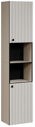 trendteam smart living PureBliss Hochschrank Kashmir Hellgrau Rillenoptik 2 offene Fächer 4 Einlegeböden 40 x 186 x 31 cm Badezimmerschrank mit edlen Metallgriffen