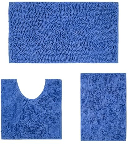 COMPOLICY Badvorleger Set 3-Teilig-Weiches Badematten Set mit Rutschfester, Chenille Saugfähige Badteppiche Sets für Badezimmer, Toilette und Dusche-Maschinenwaschbar (Schneeblau)