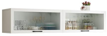 Küchenschrank aus Massivholz mit Klapptür, Glastür und unterem Regal für Gewürzaufbewahrung, Wandmontage, kleiner Schrank für Küche (140 x 20 x 30 cm)
