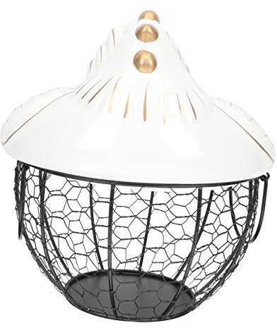 Amosfun Decorative Hen Shaped Eggs Basket Iron Storage Basket Lid Large Capacity for Kitchen Supplies