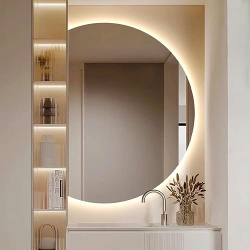 Mirocrafta Specchio da Bagno a Mezzaluna, Specchio da Trucco Intelligente Moderno, Specchio Anti-nebbia Senza Cornice, Luce a 3 Colori, HD Antideflagrante Sicurezza, Illuminato Dimmerabile(Left Cut,11