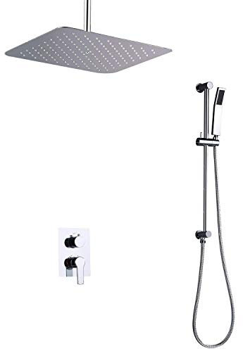 WACEH Shower Ducha de Lluvia Accesorios de baño Presión de Aire Juego de Grifo de Ducha de Lluvia Cuadrado Grande con Ducha de Mano (Color: Plata) Ducha Shower Head