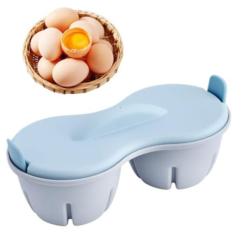 Máquina de huevos escalfados reutilizable, caldera de huevos de doble taza, olla de desayuno de 2 cavidades, utensilios de cocina de caldera, escalfadores de huevos de microondas para escalfar 2