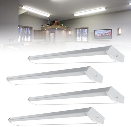 HYPERLITE 4FT LED Wraparound Light 6600LM, 60W/50W/40W, 4000K 48Inch Garage Ceiling Lights Surface Mount, AC120V ETL Listed Hardwired Led Light Fixture for Garage, Kitchen, Fluorescent Replacement,4P