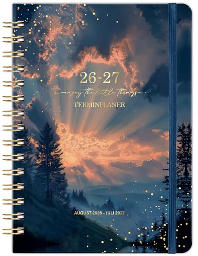 Terminplaner 2026 2027 - Kalender 2026 2027 von August 2026 bis Juli 2027 | Wochenplaner A5 mit Innentasche, Terminkalender a5 Buchkalender, 21.3 x 14.7cm - Sonnenuntergang