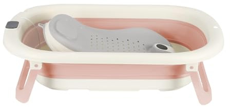 XANNI Vikbart babybadkar med badmatta, babybadkar, bärbart resebadkar för spädbarn och barn från 0 till 24 månader Newborn Essentials, har dräneringshål
