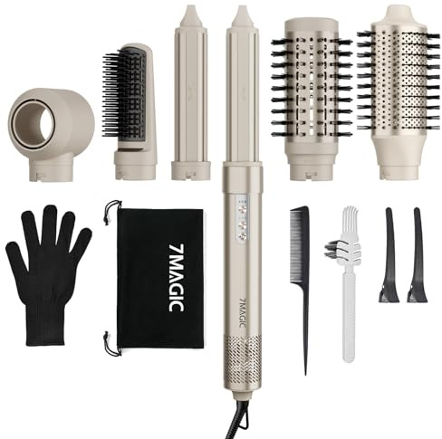 7MAGIC Moldeador Pelo 6 en 1, Cepillo Secador de Pelo, Cepillo Alisador Pelo, 1300W, Efecto Coanda, Sin daño por calor, Cuidado iónico, Alisa el frizz, Función de autolimpieza, Con bolsa de viaje