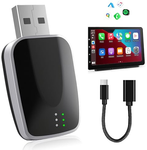 NAVESO Adaptador Carplay Inalambrico, Wireless Carplay Auto, Dongle Plug & Play con USB Y Type-C, Convierte El Dongle Carplay con Cable En InaláMbrico, Compatible con iPhone iOS 10+ Y Android 11+