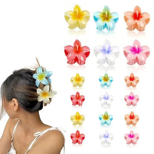 Blumen Haarspangen für Mädchen 18x kleine & große Blumen Haarklammern für Damen und Kinder Blumen Haarschmuck Hawaii Flower Hair Clip | Haarkralle für extra Volumen