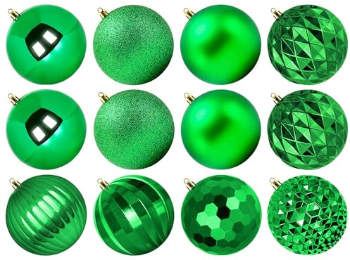 Benjia Weihnachtskugeln Groß Aussen, Extra Bruchsicheres Outdoor Draußen Draussen Kunststoff Weihnachtskugel Christbaumkugeln Kugeln Weihnachten (10cm/12STK, Grün)