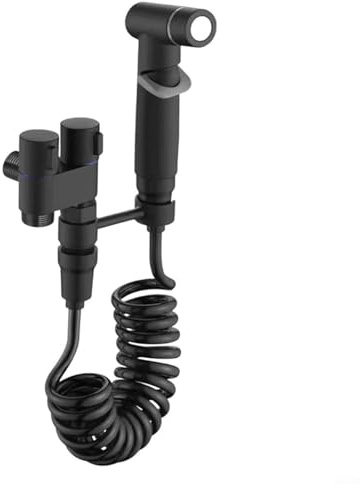 Aprilsunnyzone Handheld Bidet Toilet Sprayer Set with Angle Valve Double Water Outlet Adjustable Pressure Control for Diaper Pet Washing(Black)