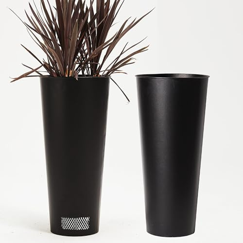 JonesHouseDeco Vaso da fiori in metallo nero alto 70 cm con fodera in rete 2 fioriere per alberi con prese d'aria in rete per prevenire la putrefazione delle radici, fioriera per alberi alti grande