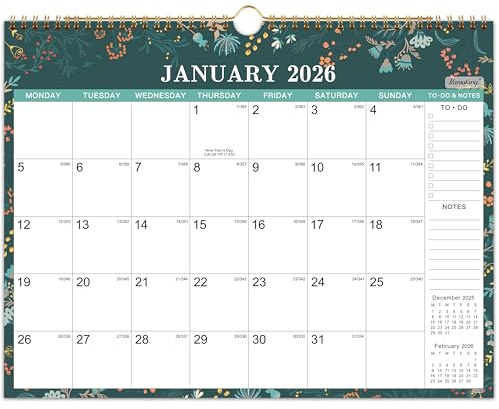 2026 Kalender - Väggkalender 2026, från jan 2026 till december 2026, 12 månader till visningskalender, 37 x 29 cm, anteckningar och att göra-lista, stora skrivblock, snygg siddesign