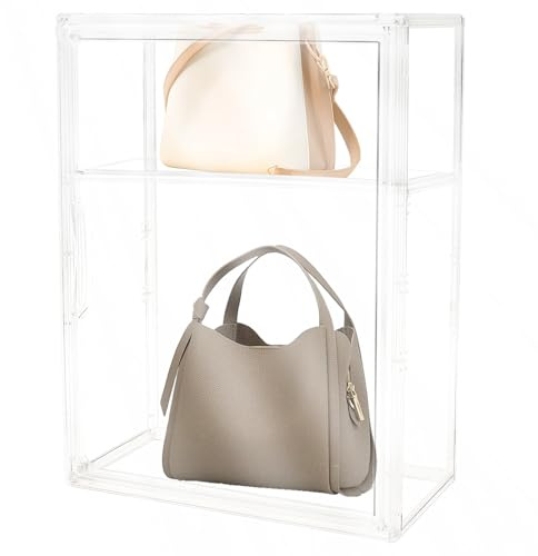 27x14x36cm Acryl Vitrine Schaukasten Klein mit Magnetische Türöffnung Transparente Vitrine Abnehmbar Stapelbar staubdicht Acryl Display Box für Minifiguren, Plüschtiere, Kosmetik, Tasche (1 Trennwand)