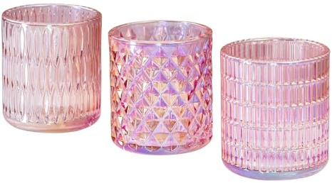 levandeo 3er Set Teelichthalter Rosa Glas Windlicht Tischdeko Kerzenhalter Schimmereffekt Kerzen Deko Wohndeko Kerzenglas