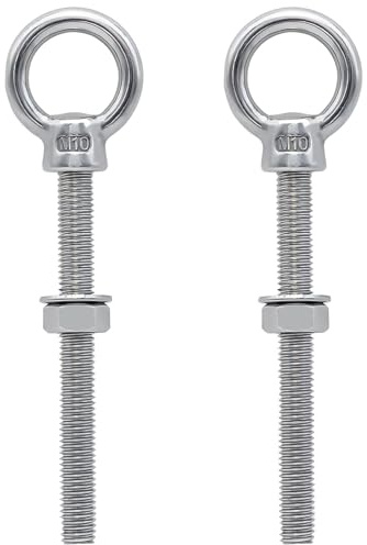 Lxoraziy 2 Piezas Tornillo con Argolla M10 x 100mm con Tuerca y Arandelas, 316 Acero Inoxidable Perno de Ojo de Anillo de Elevación Tornillos de Cáncamo Pernos de Argolla para Fijación y Suspensión