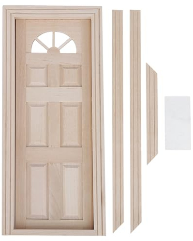 BONKZEBU Dolls House Door, Wooden Miniature Double Window Frame and Door, Unpainted Furniture for DIY, with Exquisite Workmanship for Dollhouse Decoration (Six-frame door)