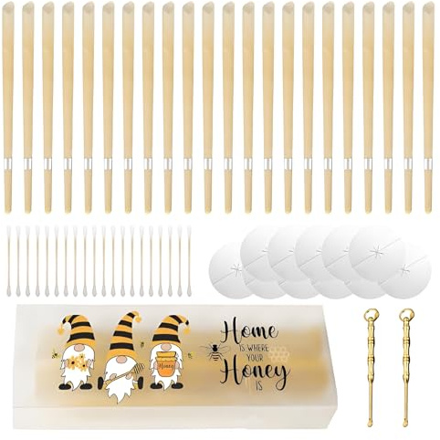 55 Stück Natürliche Ohrkerzen Set, Natürliche Ohrkerzen aus Bienenwachs für Erwachsene – Ohrenreinigungsset mit Sicherheitsfilter, Schutzscheiben, Wattestäbchen und Ohrlöffel zur schonenden Pflege