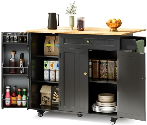 Xbro Köksö med förvaring, hjul och förlängningsskiva, 130 x 75 x 88 cm | Flexibel arbetsyta med förlängningsskiva, praktisk förvaring och lättflyttad design för ett mer funktionellt kök.