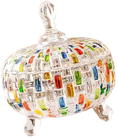 ioseecj Hand Painted Colorful Large Crystal Glass Candys Box, Christmas Candys Jars with Lids, Jewelry Box for Wedding,Christmas Party Decorative Candys Bowl