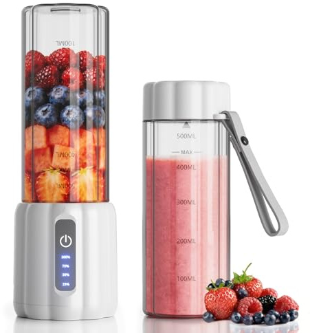COKUNST Personal Portable Blender Smoothies Maker to go 500ml Mini Mixer | 22000 RPM, USB-C Jack Rechargable, 6 Blades & Leakproof Travel Cup, Mini Blender for Shakes, Baby Food
