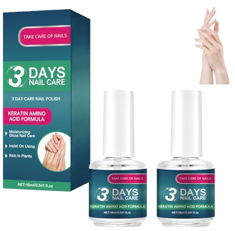Soin Ongles 3 Jours à la Kératine et Acides Aminés, Vernis Soin et Huile Fortifiante Hydratante, Nutrition des Cuticules pour Ongles Secs et Fragiles, 16 ml