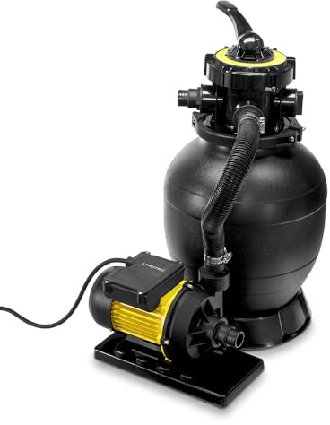 TROTEC Pompe de filtration à sable TSP 7900 E – Pompe de piscine avec vanne à 7 voies, débit de 7900 l/h, 250W, pour sable, verre filtrant et balles filtrantes – installation de filtration de piscine