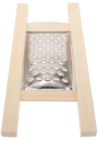 TIDTALEO Ergonomic Stainless Steel Vegetable Grater with Handle, Household Cucumber and Carrot Grater for Kitchen Use, Upgraded Smooth Pine Wood Frame Sturdy Potato Shredder