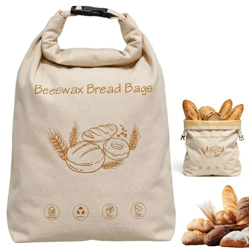 Beeswax Bread Bag for Homemade, Reusable Loaf Beeswax Guard Bag for Sourdough, 17X13 Inch Linen Bees Wax Bread Bags for Keep Fresh, Freezer Safe (Beige 1*button)