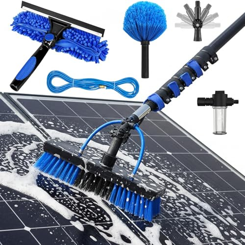 Kohlefaser Teleskop Waschbürste 3,6 - 20m mit Wasseranschluss, Fensterreiniger mit Teleskopstiel, Seifenspender, Spinnwebenstaubwedel mit Teleskopstange, Solaranlage/Wintergarten Reinigungsset (12.2m)
