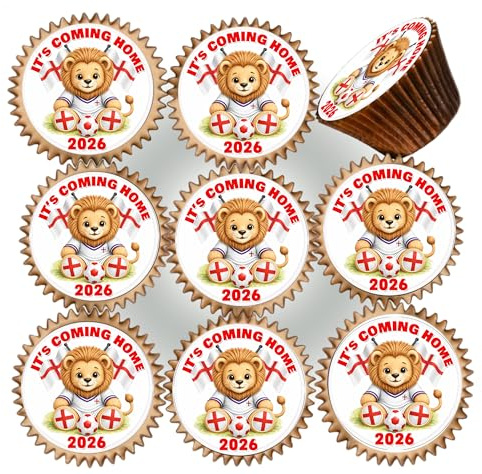 40 x PRE CUT WORLD CUP ENGLAND FOOTBALL IT'S COMING HOME EDIBLE WAFER CARD RICE PAPER 3.8 cms CUPCAKE TOPPERS DECORATIONS WC-8189