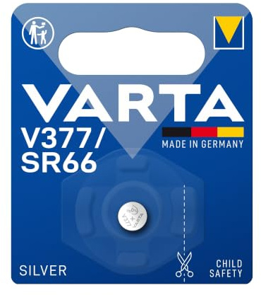 VARTA Batterier V377/SR66 Knappcellsbatteri, 1 stycken, Silver Coin, 1,55 V | barnsäker förpackning, silveroxidteknik, kvicksilverfri, för febertermometer, pulsmätare eller bilnyckel