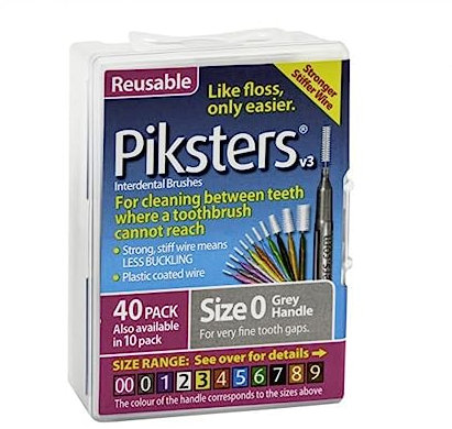 Piksters Interdental Brushes, 40 pk, Size 0, Interdental Tooth Brush for Very Tight Gaps, Gum Soft Bristles for Plaque Removal, Safe for Braces