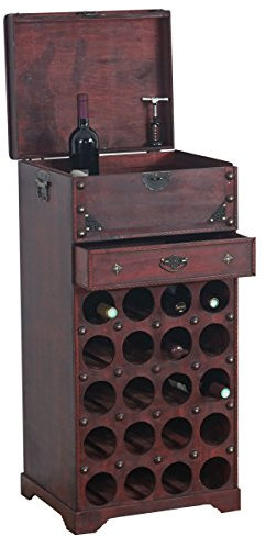 Mendler Weinregal Calvados Regal Holzregal Kolonialstil, für 20 Flaschen, mit Schublade