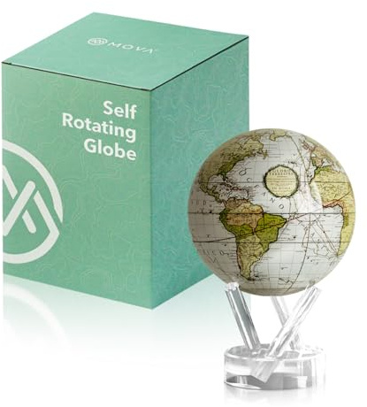 MOVA Globe Antik markbunden vit 11,5 cm med bas, soldriven roterande glob inget behov av batteri eller ackord, unik gåva och dekoration