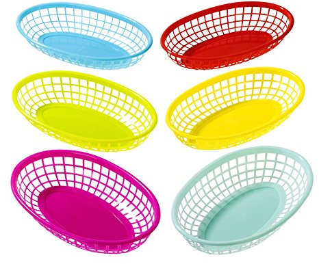 Confezione da 6 Cestini Plastica Colorati per Alimenti | Cestini in Plastica Porta Patatine per Feste Bambini | Per Pizza Hot Dog, Hamburger, Patatine, Dolci, Snack | Porta Patatine da Festa