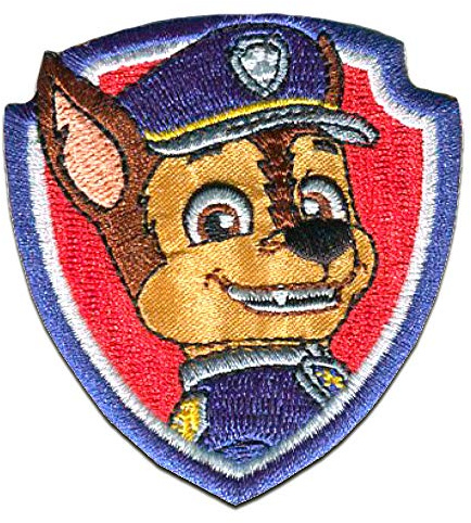 Comercial Mercera Paw Patrol Chase Aufnäher zum Aufbügeln 7 x 6 cm Bügelbild für Kinder mit Superhunde Hund Welpen Fan, Bügelpatch Patches Bügelflicken Geschenk
