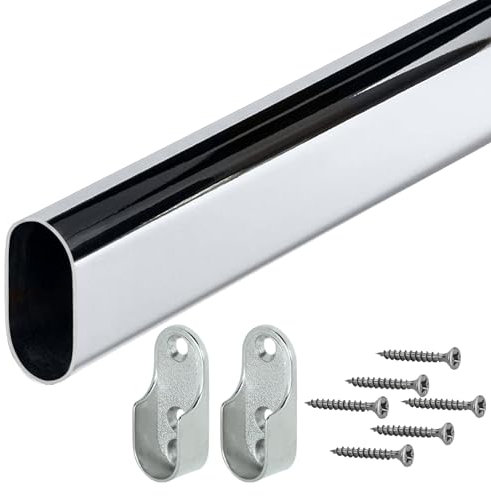 Gedotec Asta guardaroba | Appendiabiti appendiabiti 600 mm con staffa | OVALE | Binario per armadietto, Acciaio Cromato | Tubo per mobili 30 x 15 mm | Stendibiancheria a parete con supporto | 1 Pezzo