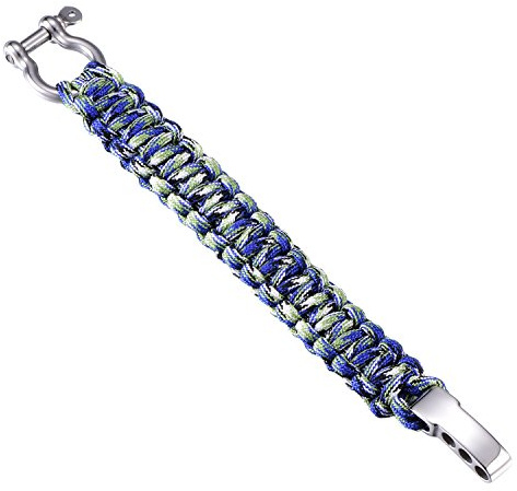 DonDon överlevnadsarmband för män paracord outdoor armband flätat blått-ljusgrönt