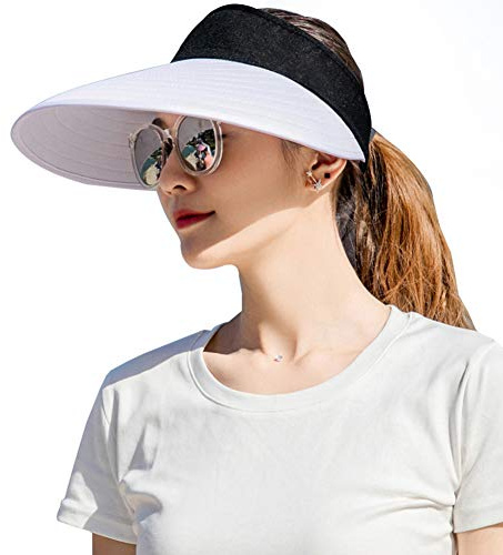 Sun Visor Hats Women Large Brim Summer UV Protection Beach Cap Black and White