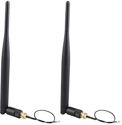 Jopto 2 pezzi Antenna WiFi 2.4G 5DB Presa RP-SMA nera Espansore di portata WLAN rimovibile Amplificatore WiFi con antenna U.FL IPX a RP-SMA Cavo coassiale 3G 4G Wifi RF 15cm 1.13