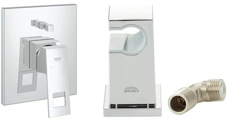 GROHE Eurocube | Badarmaturen - Einhand-Wannenbatterie + Euphoria Cube Zubehör - Wandanschlussbogen 1/2 Zoll | chrom | 19896000 + 26370000