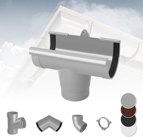 RAINWAY S Regenrinnen System (Rinnenstutze grau) - PVC-U Kunststoff in 4 Farben, für Dachflächen < 100m² empfohlen, Ablauf Ablaufstutzen Einhangstutzen