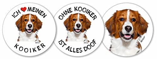 AdriLeo - Runde Aufkleber 3er-Set - Kooiker - Deko Autoaufkleber Sticker Hund