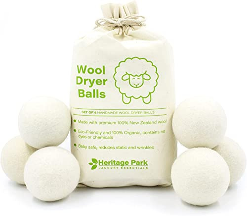 Heritage Park Laundry Essentials Heritage Park Wool Dryer Balls - 100% New Zealand Wool , Reusable Dryer Balls for Laundry - Decrease Drying Time - Set of 6 with Storage Bag