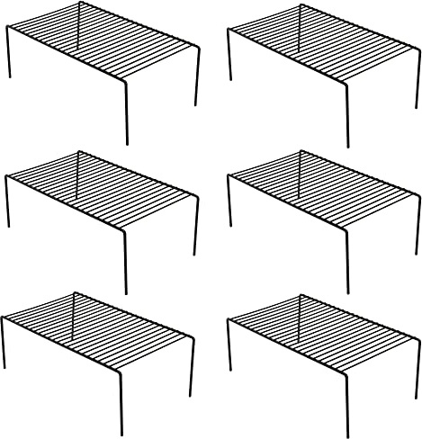 IPEGTOP Küche-Schrank-Organisator, Set von 6 großen (40 x 24 cm) rostfreien Edelstahl-Gitternregalen für Gewürze, Schränke, Arbeitsplatten und Utensilien (Schwarz)